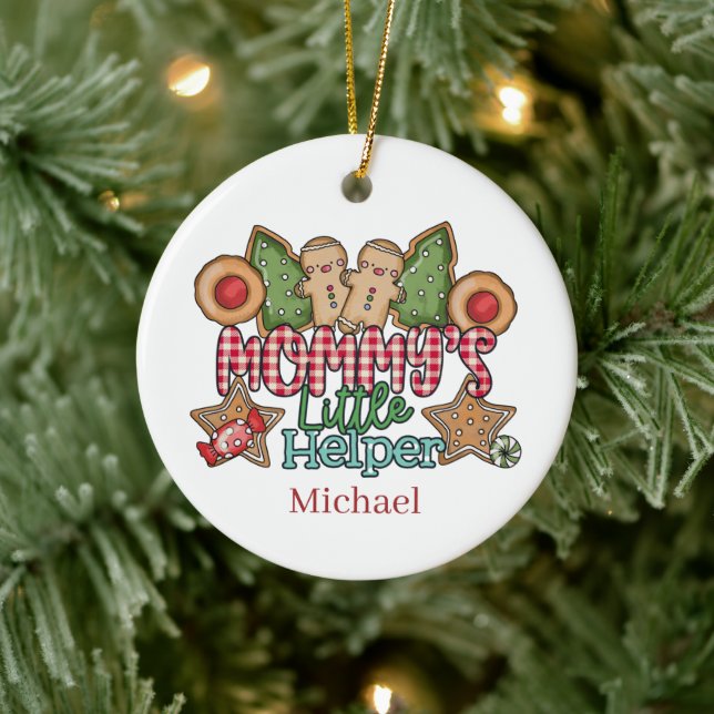 Mummy's little helper add name message ceramic ornament (Tree)