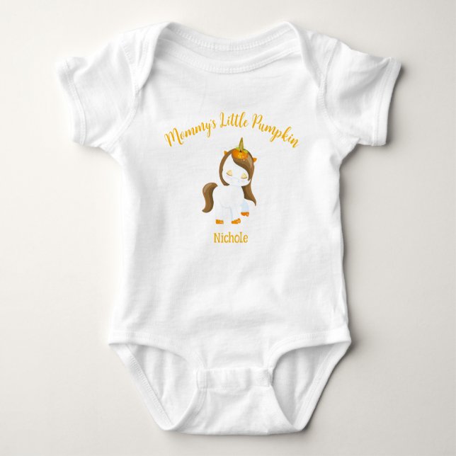 Mummy's Little Pumpkin Unicorn Baby Bodysuit (Front)