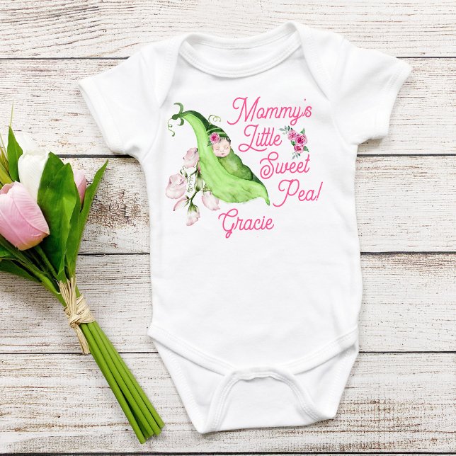 Mummy's Little Sweet Pea Baby T-Shirt or Creeper (Mommy's Little Sweet Pea Watercolor Peapod Baby One Piece)