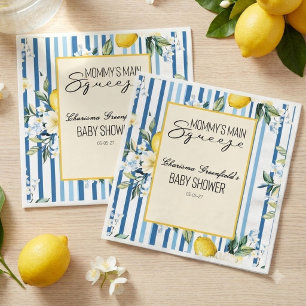Mummy's Main Squeeze Lemon Blue Boy Baby Shower Napkin