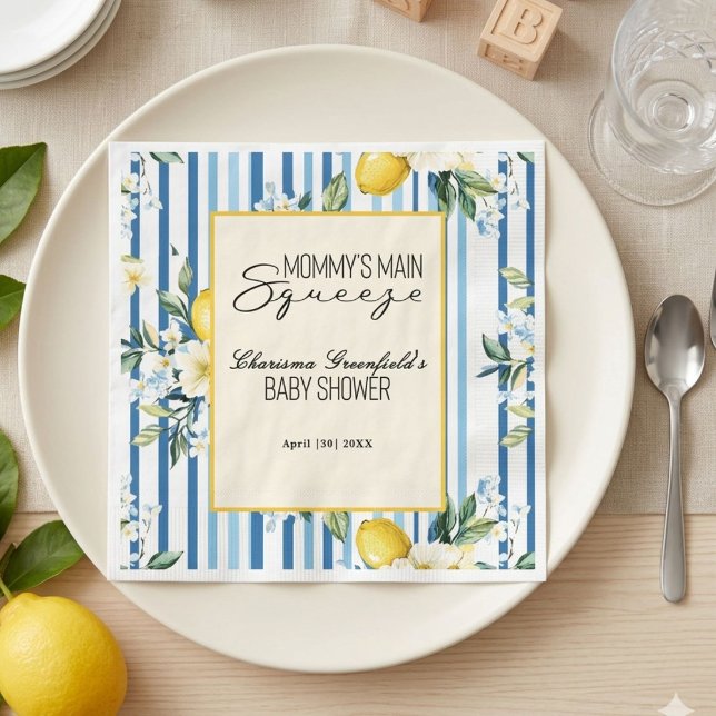 Mummy's Main Squeeze Lemon Blue Boy Baby Shower  Napkin (Creator Uploaded)