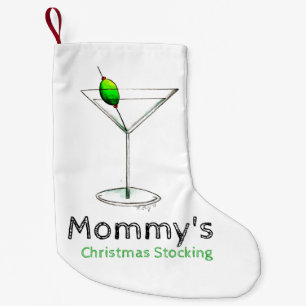 Mummy's Martini Olive Glass Cocktail Mixed Drink Small Christmas Stocking