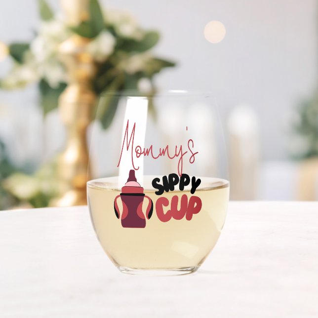 Mummy's Sippy Cup Funny Stemless Wine Glass  (Insitu (Wedding))