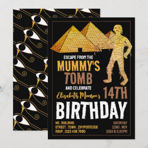 Mummy's Tomb Theme, Escape Room Birthday Party Invitation