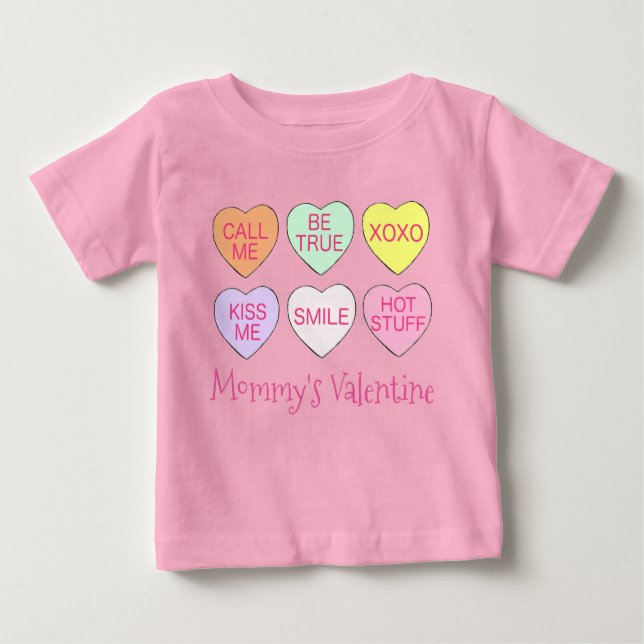 Mummy's Valentine Pink Candy Conversation Hearts Baby T-Shirt (Front)