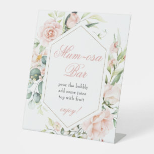 Mumosa Momosa Bar Blush Pink Roses Eucalyptus Girl Pedestal Sign