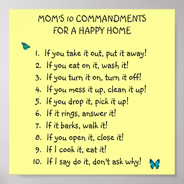 Mum's 10 Commandments Poster (Front)