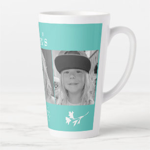 Mum's Angels 3 Photo Turquoise White Floral Latte Mug