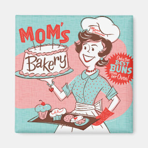 Mum's Bakery Vintage-Style Square Magnet (Green)