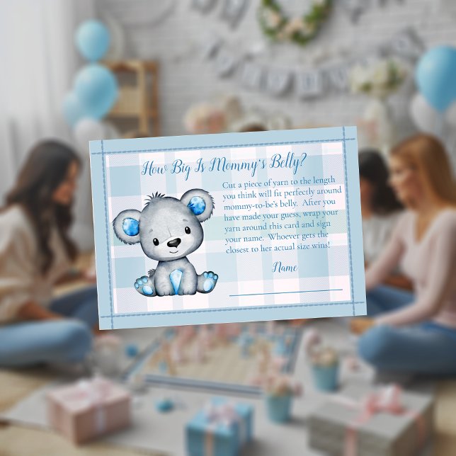 Mum's Belly Size Cute Bear Boy Baby Shower Game Enclosure Card (Creator Uploaded)