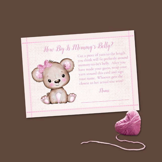 Mum's Belly Size Cute Girl Bear Baby Shower Game Enclosure Card (Creator Uploaded)