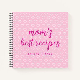 Mum's Best Recipes Cute Pink Heart Pattern Trendy Notebook