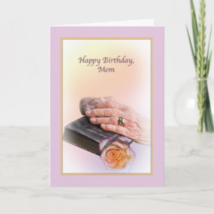 Mum's Birthday Card with Aged Hands and Bible