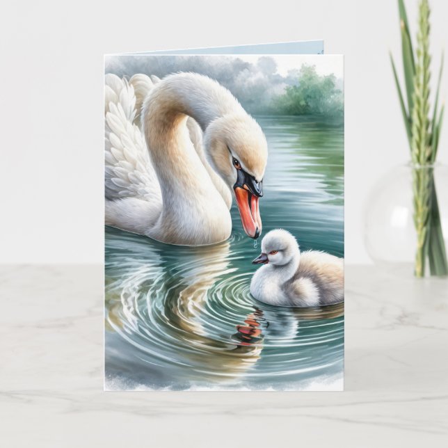 Mum's Birthday Swan With Cygnet Card (Front)