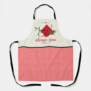 Mum's Cafe Red and White Gingham Check Pattern Apron
