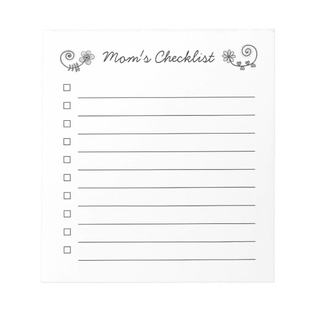 Mum's Checklist, Check Box List, Tear Away Notepad (Front)