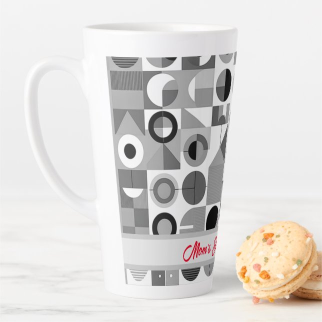 Mum's Daily Dose of Joy Geometric Pattern Retro Latte Mug (In Situ)