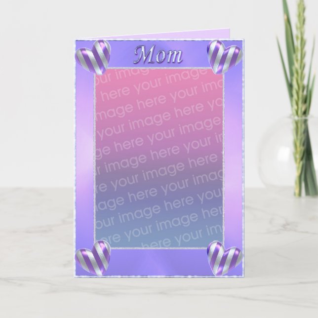 Mum's Day Striped Hearts (photo frame) Card (Front)