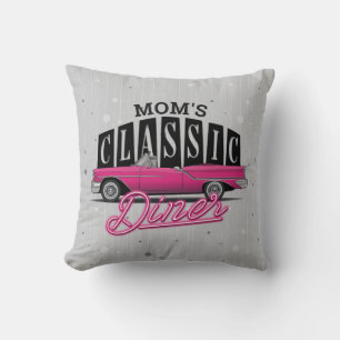 Mum's Diner Custom Name Faux Neon 50's Classic Car Cushion