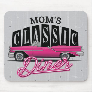 Mum's Diner Custom Name Faux Neon 50's Classic Car Mouse Pad