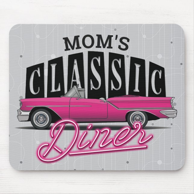 Mum's Diner Custom Name Faux Neon 50's Classic Car Mouse Pad (Front)