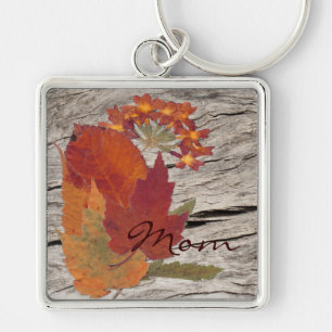 Mum's Dried Autumn Leaves and Flowers Keychain