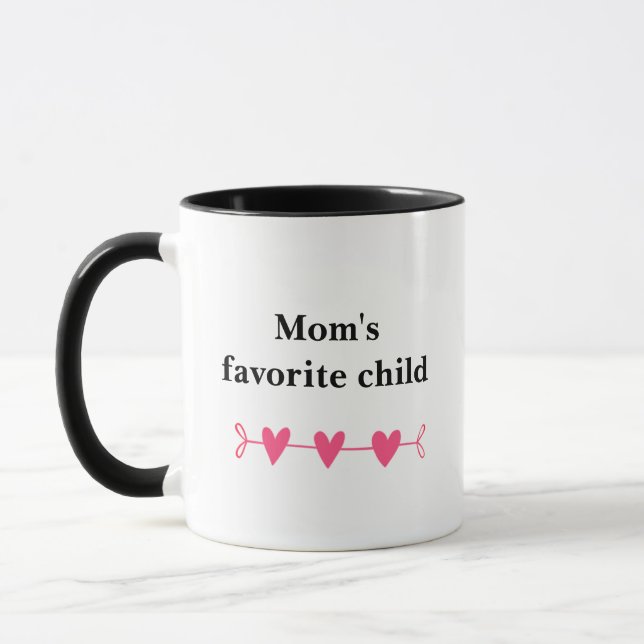 "Mum's favourite child" funny quote with hearts Mug (Left)