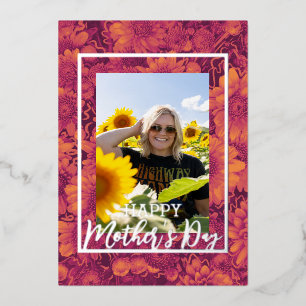 Mums Flowers Happy Mother’s Day Photo Real   Foil Holiday Card