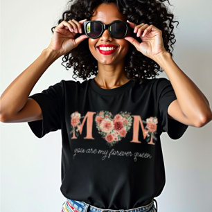Mum's Forever Queen Floral Heart T-Shirt