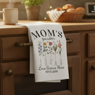 Mum's Garden Love Grows Here Watercolor Floral Tea Towel