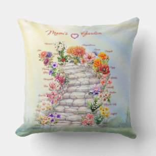 Mum's Garden of Her Children by Birth Flower Cushion