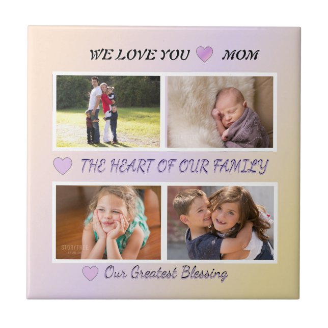 Mum's Grace - Pastel 4 Photo Tribute Ceramic Tile (Front)