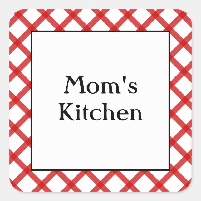 Mum's Kitchen Custom Saying Red Checks Sticker (Front)