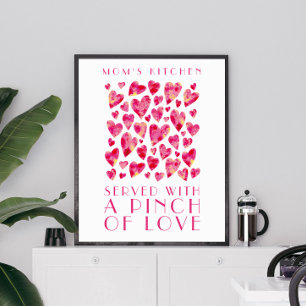 Mum's Kitchen Pink Love Heart Quote Art Poster