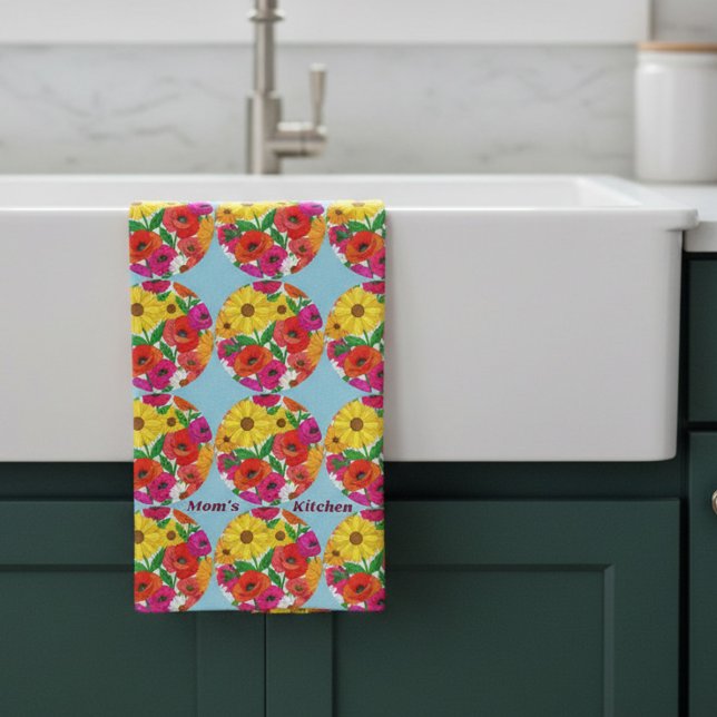 Mum's Kitchen Retro Flower Dopamine Decor Tea Towel (Retro Kitchen Mother's Day,
Maximalist Dopamine Decor gift by Darling & May)