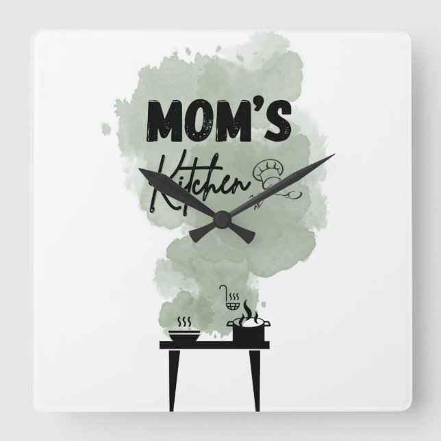 Mum's Kitchen sage green and black colours Square Wall Clock (Front)