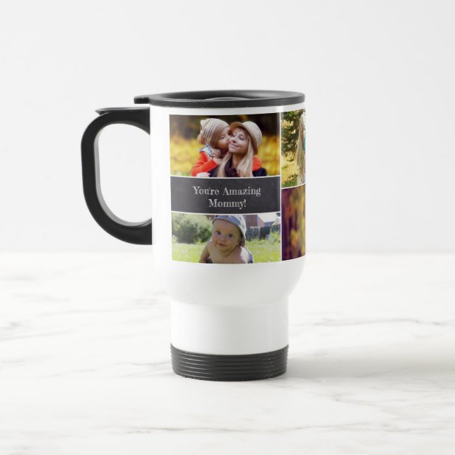 Mum's Personalised Photo collage Christmas Travel Mug (Left)
