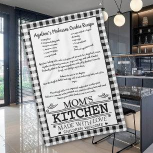Mum's  Recipe Black White Farmhouse Buffalo Plaid Tea Towel