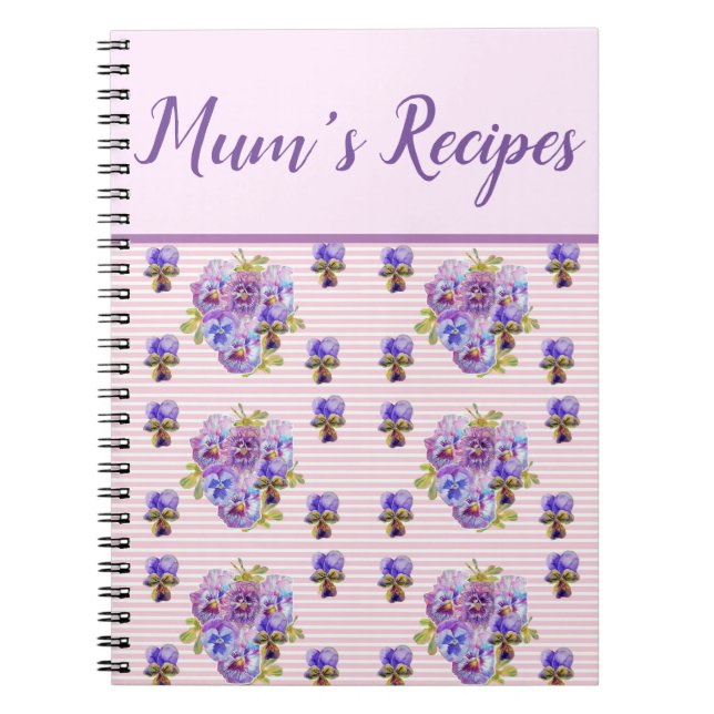 Mums Recipes Pansy Shabby Purple Floral Flower Notebook (Front)