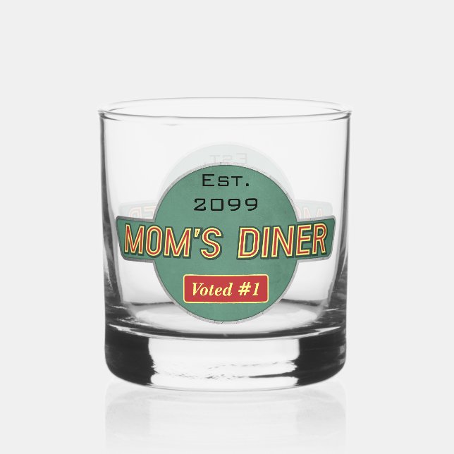 Mum's Retro Diner Drinkware Rocks Whiskey Glass (Front)