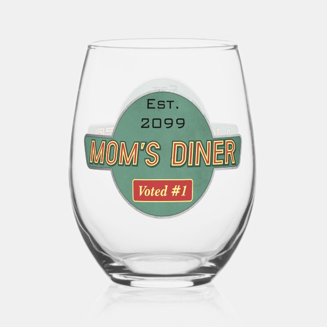 Mum's Retro Diner Drinkware Stemless Wine Glass (Front)