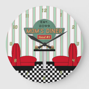 Mum's Retro Diner with Burgers & Beer Large Clock