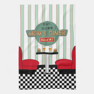 Mum's Retro Diner with Burgers & Beer Tea Towel