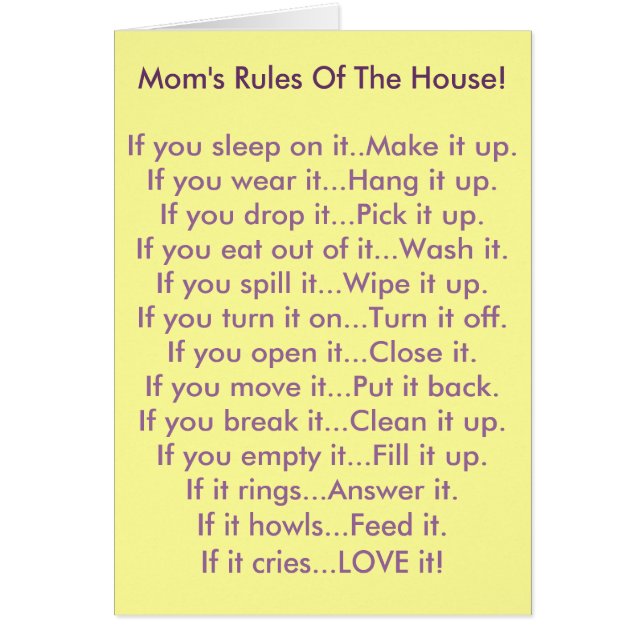Mum's Rules Of The House (Front)