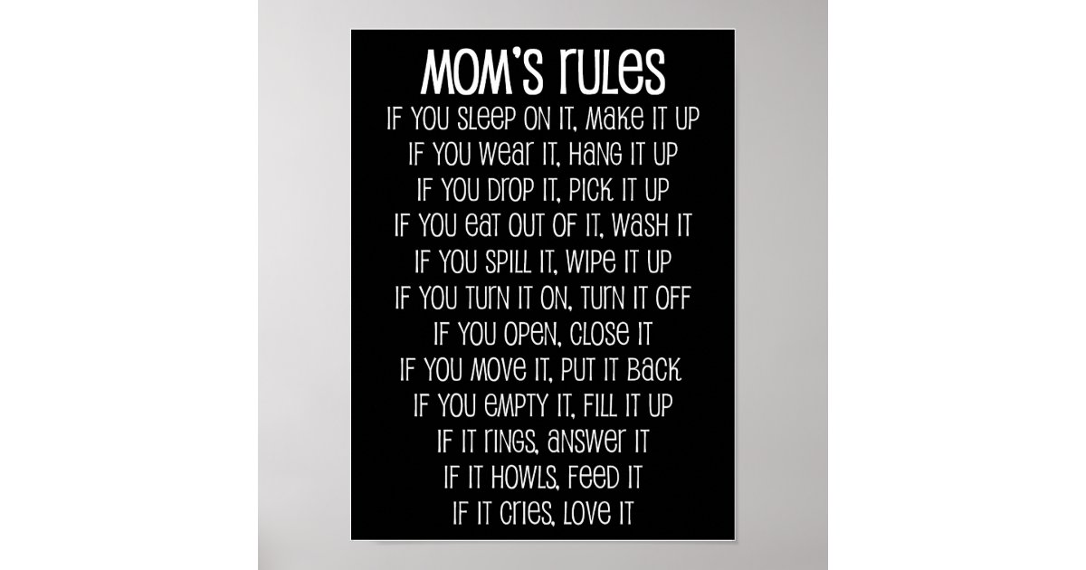Mum's Rules Poster Zazzle