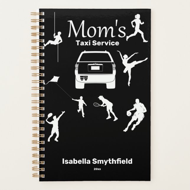"Mum's Taxi Service" Black & White Annual Planner (Front)