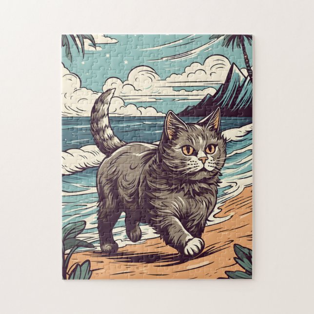 Munchkin-Cat at a tropical beach during sunset Jigsaw Puzzle (Vertical)