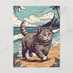 Munchkin-Cat at a tropical beach during sunset Postcard