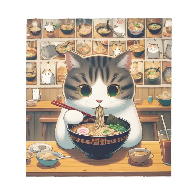 Munchkin Cat Eating Ramen Notepad (Front)