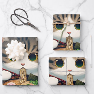 Munchkin Cat Eating Ramen Wrapping Paper Sheet